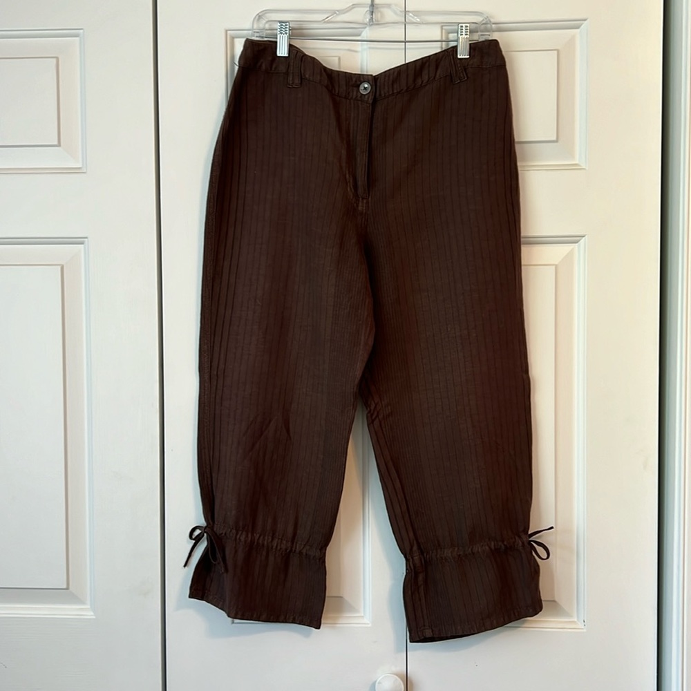 Brown linen cropped pants